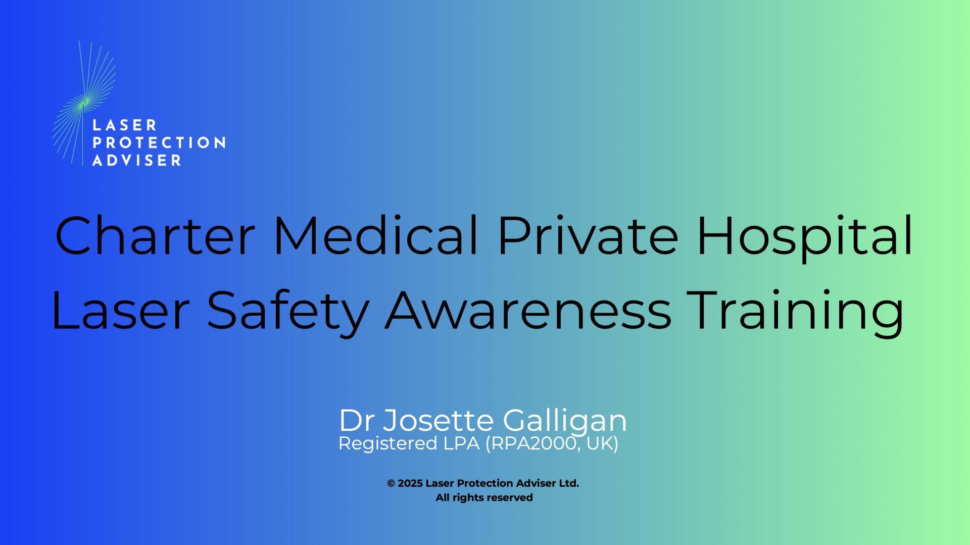 Protected: Charter Medical Private Hospital – Theatre Laser Safety Awareness Training